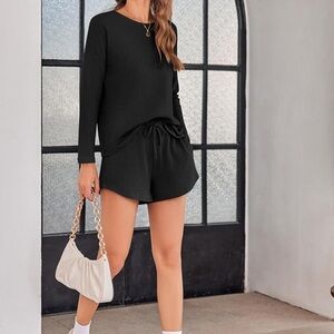 Ekouaer Womens Waffle Knit Pajama
Sets Long Sleeve Top and shorts